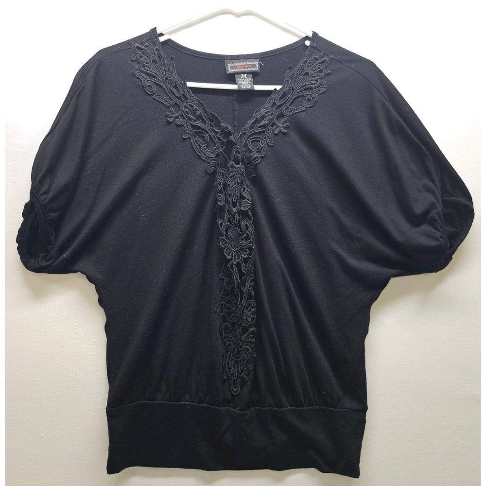 VTG Y2K Licorice Black Embroidered Lace Kimono Blouse Indie Sleaze Whimsigoth